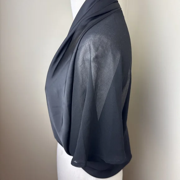 Christian Dior Black Silk Chiffon Bolero Shrug Vintage Large - Picture 3 of 7